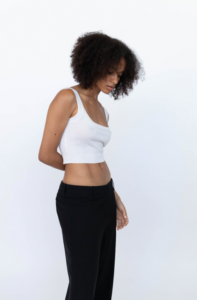 INTACT merino wool white knit singlet side view